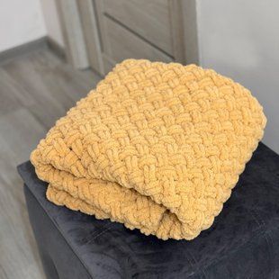 Плед плюшевий ручної роботи 85х85 см Плетінка пісочний колір 13886-85х85 фото