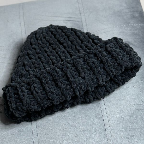 Вязаная Плюшевая Шапка Modern Soft Black с подворотом размер S (54/56) 13812-S фото