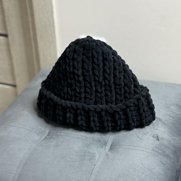 Вязаная Плюшевая Шапка Modern Soft Black с подворотом размер S (54/56) 13812-S фото