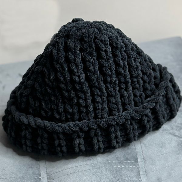 Вязаная Плюшевая Шапка Modern Soft Black с подворотом размер S (54/56) 13812-S фото